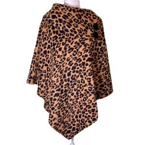 Women’s Leopard Print Cape Poncho Wrap Mob Wife Glam Femme Fatale Luxe One Size